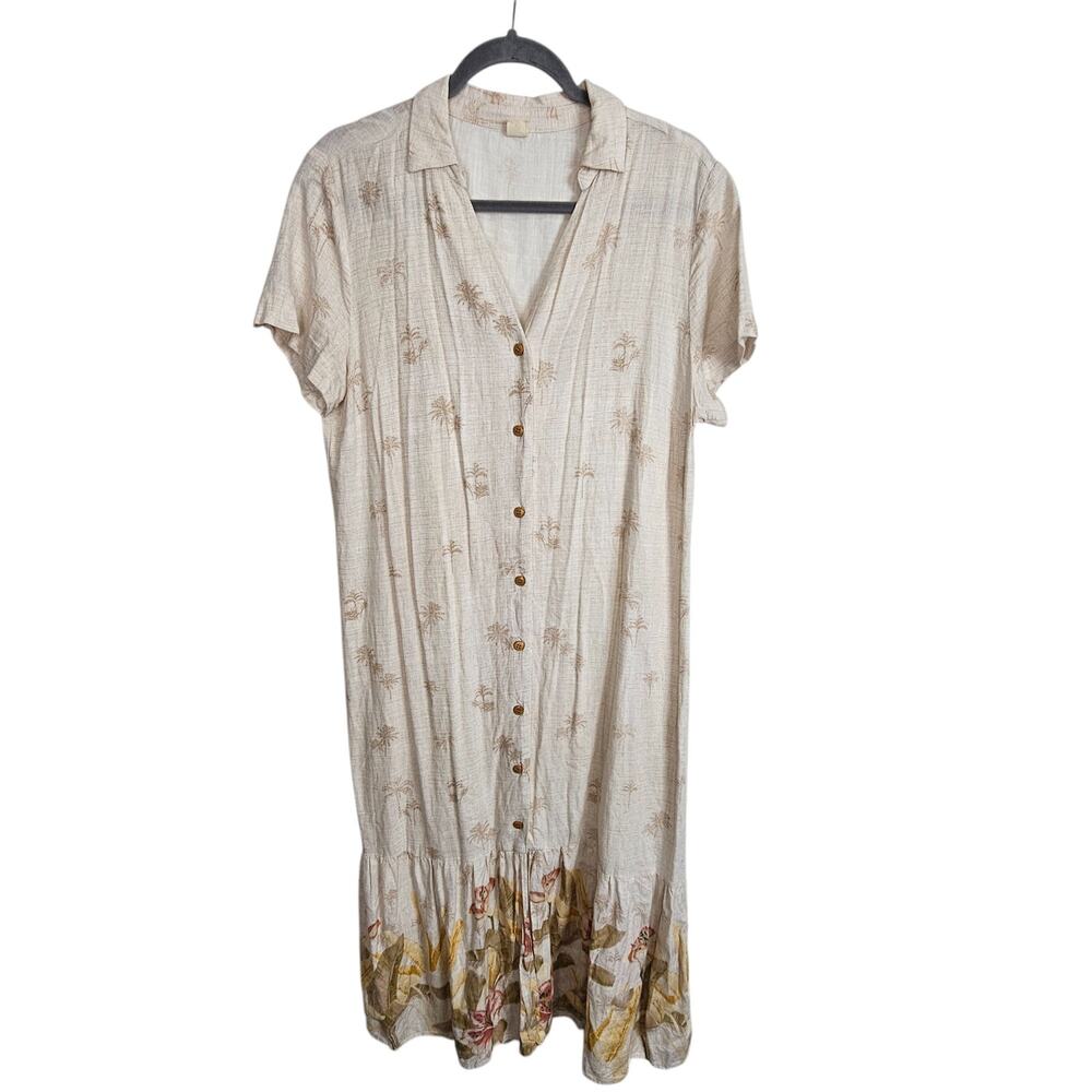 Marfinno Womens Linen Blend Shirt Dress Sz L Hawaiian Tropical Beach Resortwear
